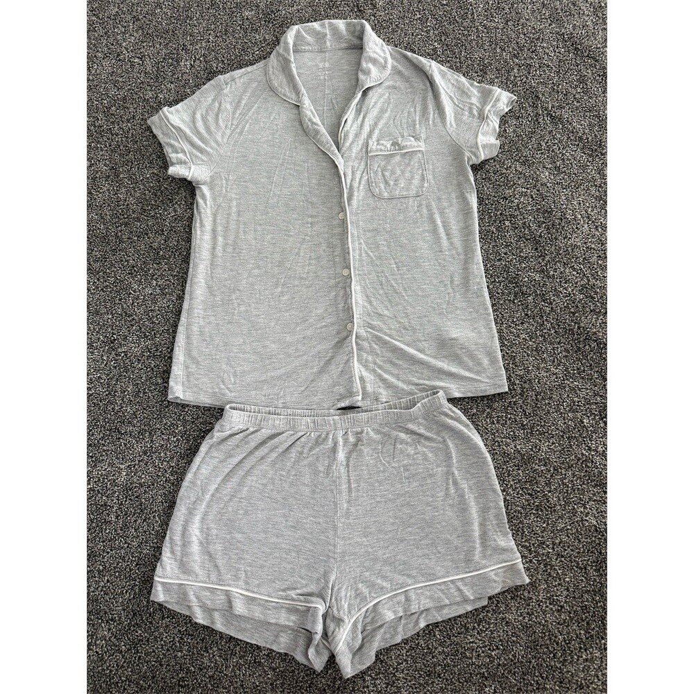 Stars Above Pajama Set Womens XS Heather Gray Button Top Shorts Piping